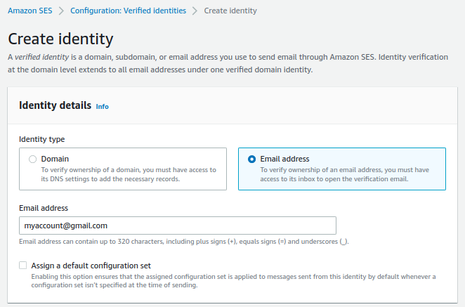 Amazon SES - Create Identity