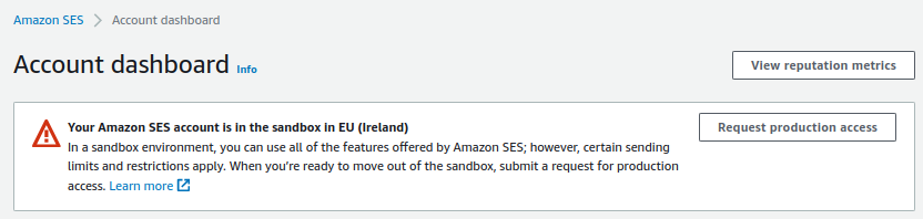 Amazon SES - Account Dashboard