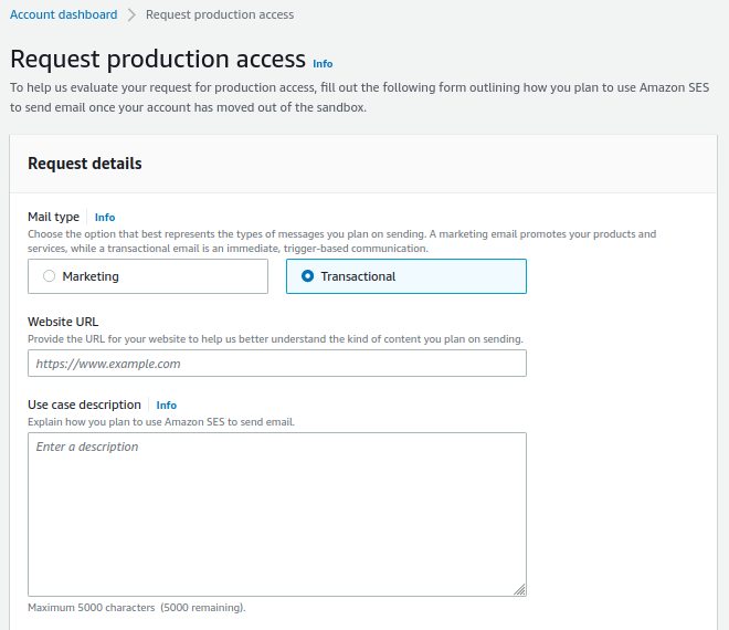 Amazon SES - Request production access